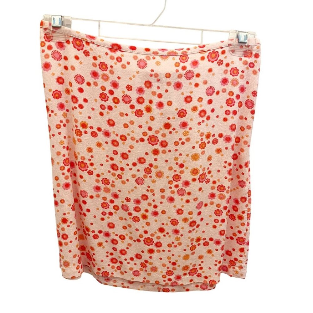 Vintage Espirit Y2K 90s Light Pink Floral Print Mini Slip Skirt - Size 3/4